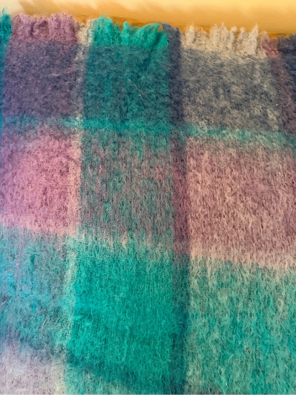 AVOCA (Ireland)Soft Plaid Mohair/wool Throw Blanket in Teal & Lavender